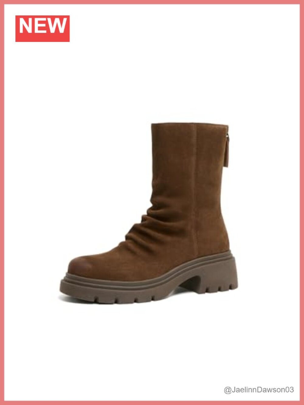 Women's Mid-Calf Slouch Boot Ruched Shaft Low Heel Platform Back Zipper Leather